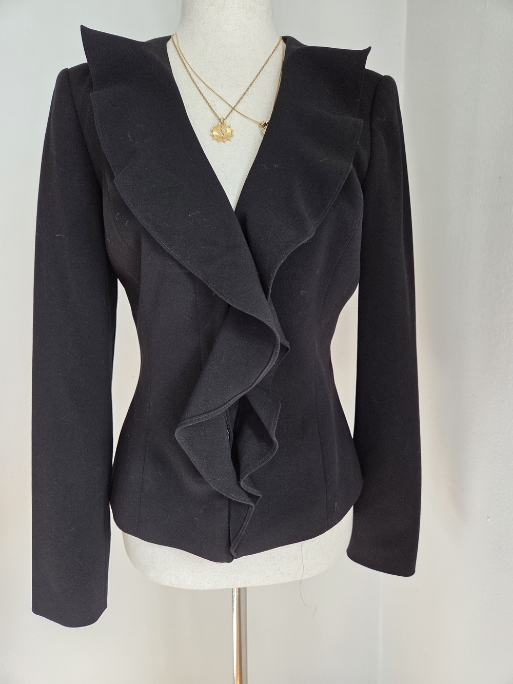 Calvin Klein Black Ruffle-Front Blazer